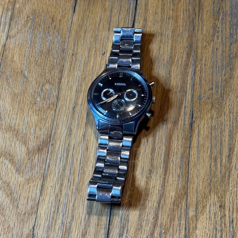 Fossil FS-4642 Mens Chronograph Black Dial Stainless Steel Bracelet Watch 5ATM - Picture 4 of 12